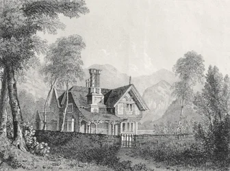 Ein Cottage in einer Landschaft, aus Michael Faradays Sammelalbum, 1825